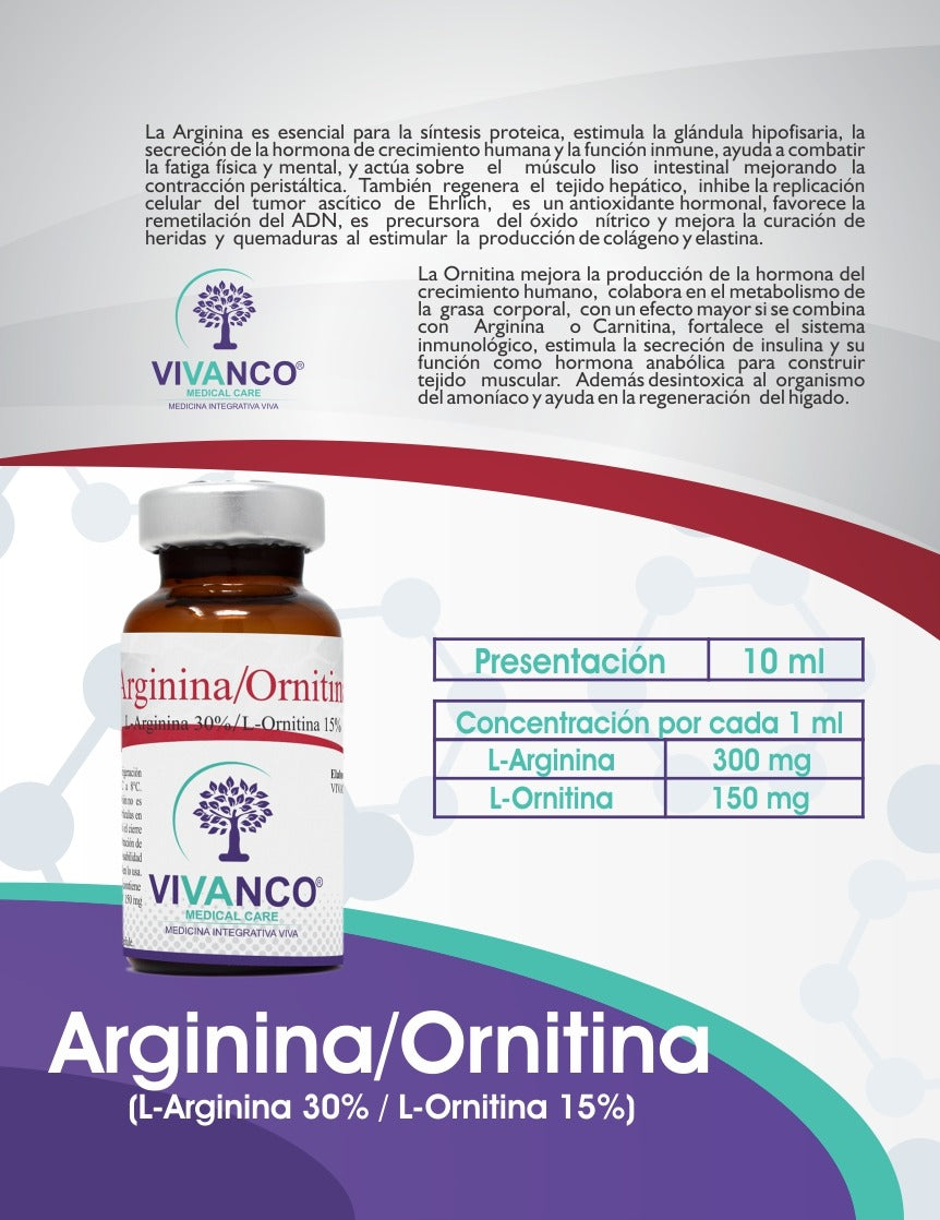 Arginina/Ornitina 10ml/300mg-150 mg/ml Vial 10 ml