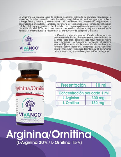 Arginina/Ornitina 10ml/300mg-150 mg/ml Vial 10 ml