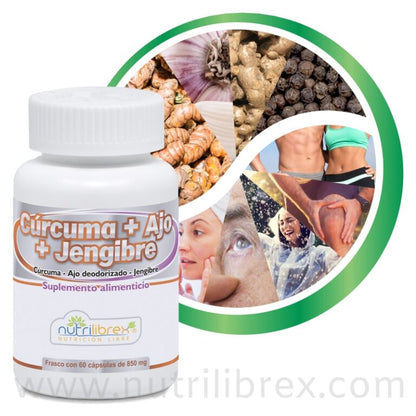 Cúrcuma + Ajo + Jengibre 60 capsulas